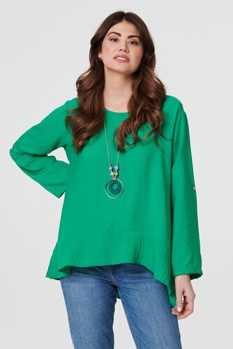 Izabel London – Ruffle Curved Hem Long Sleeve Blouse